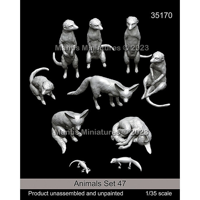 35170 1/35 動物セット47 ミーアキャット/フェネック/トカゲ
