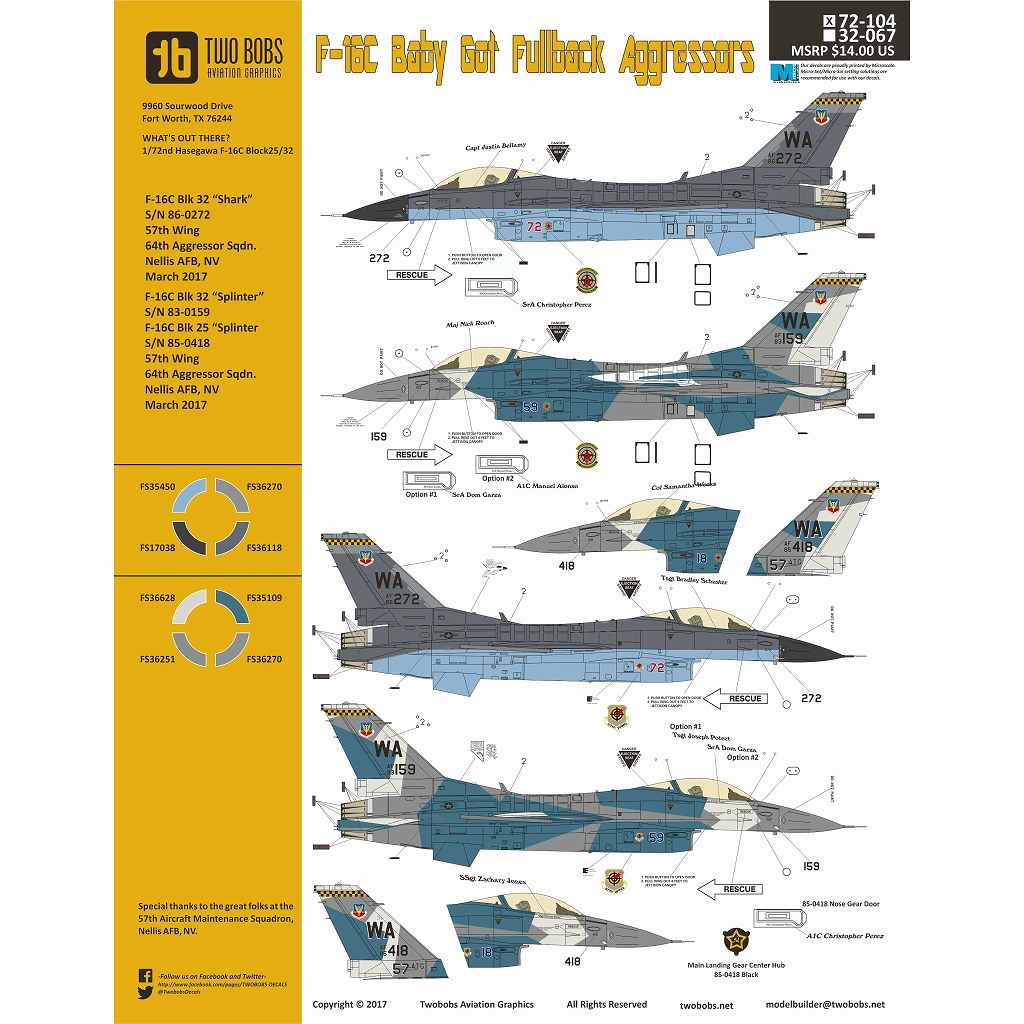 72104 F-16C ベイビー・ゴット・フルバック アグレッサーズ|飛行機用デカール|飛行機