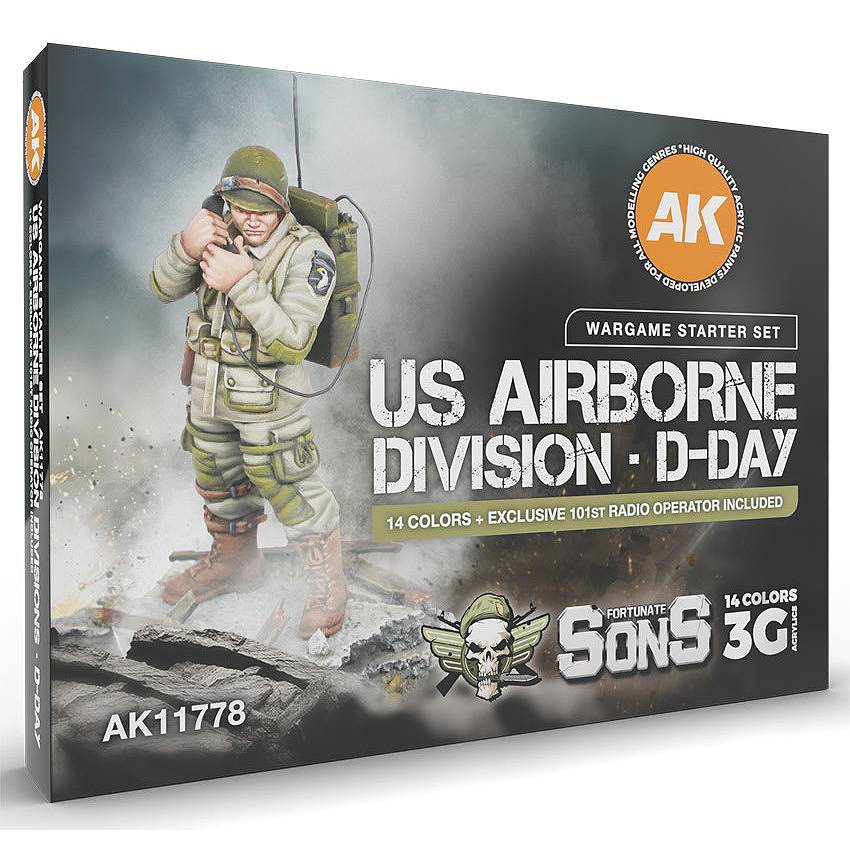 AK11778 アメリカ空挺師団D-DAY　ウォーゲームスターター14色セット・フィギュア1体付き(30mmスケール)|塗料|ツール＆マテリアル