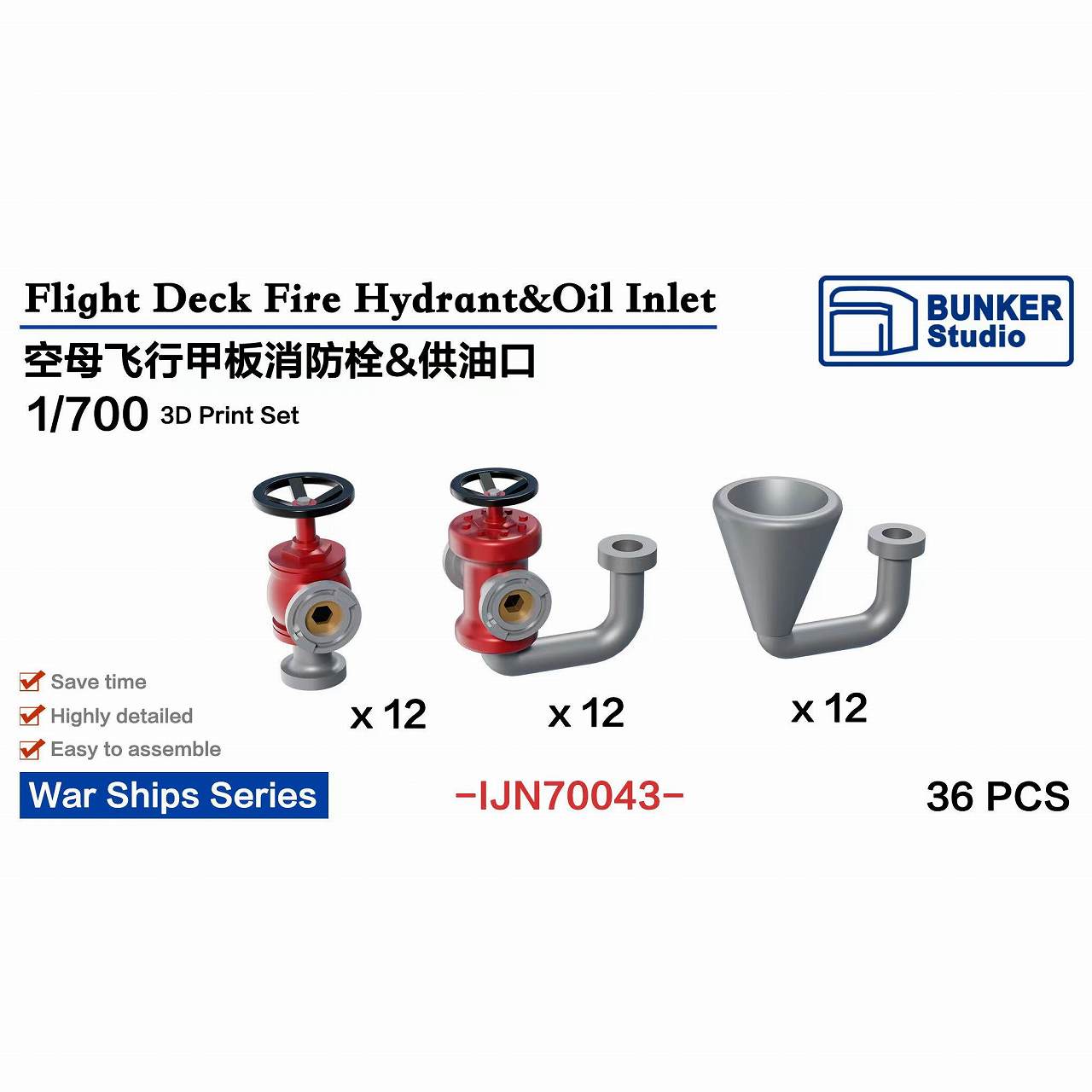 IJN70043 日本海軍 航空母艦 飛行甲板 消火栓&給油口セット【ネコポス規格外】|艦船用パーツ|艦船
