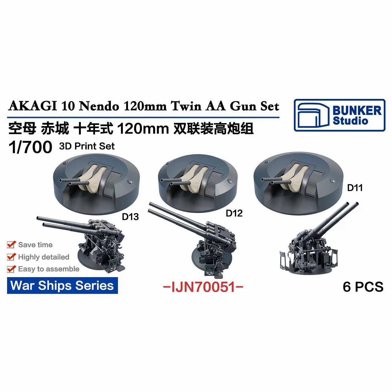 IJN70051 日本海軍 赤城用十年式12cm連装高角砲セット【ネコポス規格外】|艦船用パーツ|艦船