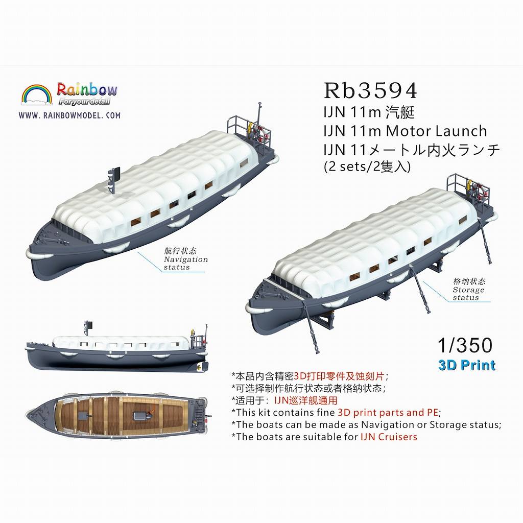 Rb3594 日本海軍 11m内火ランチ [2隻入] 【ネコポス規格外
