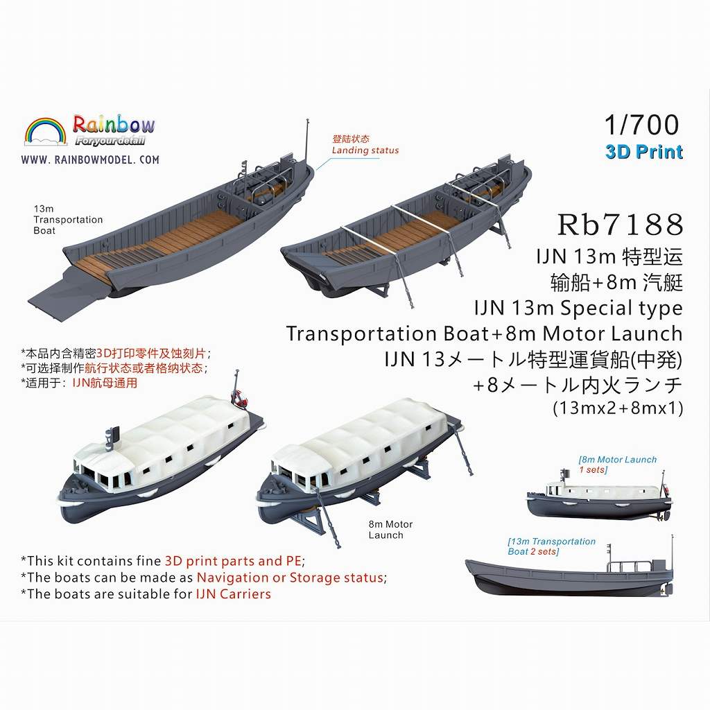 Rb7188 日本海軍 13m特型運貨船+8m内火ランチ【ネコポス規格外】|艦船用パーツ|艦船