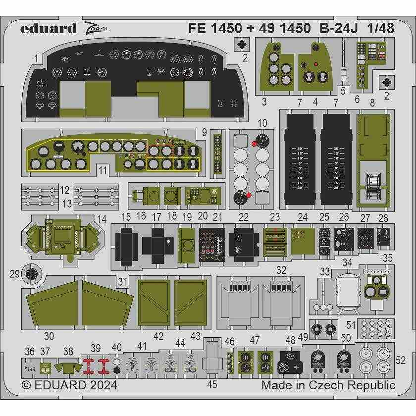 FE1450 塗装済 1/48 B-24J リベレーター ズームエッチングパーツ (ホビーボス用)|飛行機用パーツ|飛行機