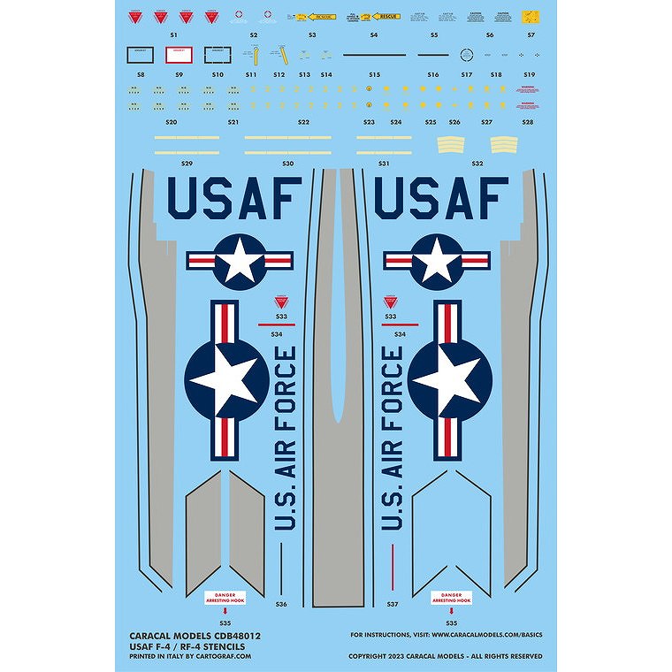 CDB48012 アメリカ空軍 マクドネル・ダグラス F-4/RF-4 ファントムII ステンシル|飛行機用デカール|飛行機