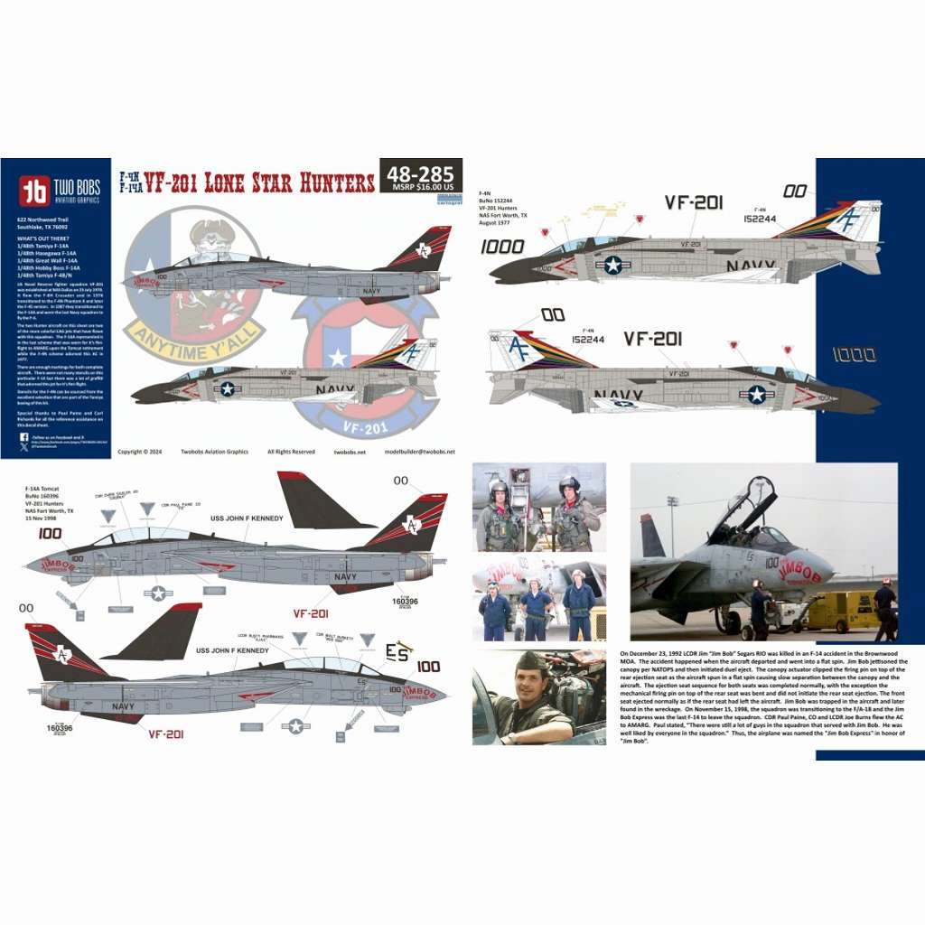 48285) McDonnell F-4N Phantom/Grumman F-14A Tomcat VF-201 Lone Star Hunters