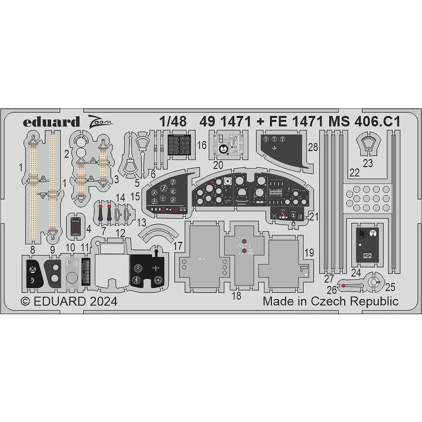 FE1471 塗装済 1/48 モラーヌ・ソルニエ MS.406.C1 ズームエッチングパーツ (ドラウィングス用)|飛行機用パーツ|飛行機