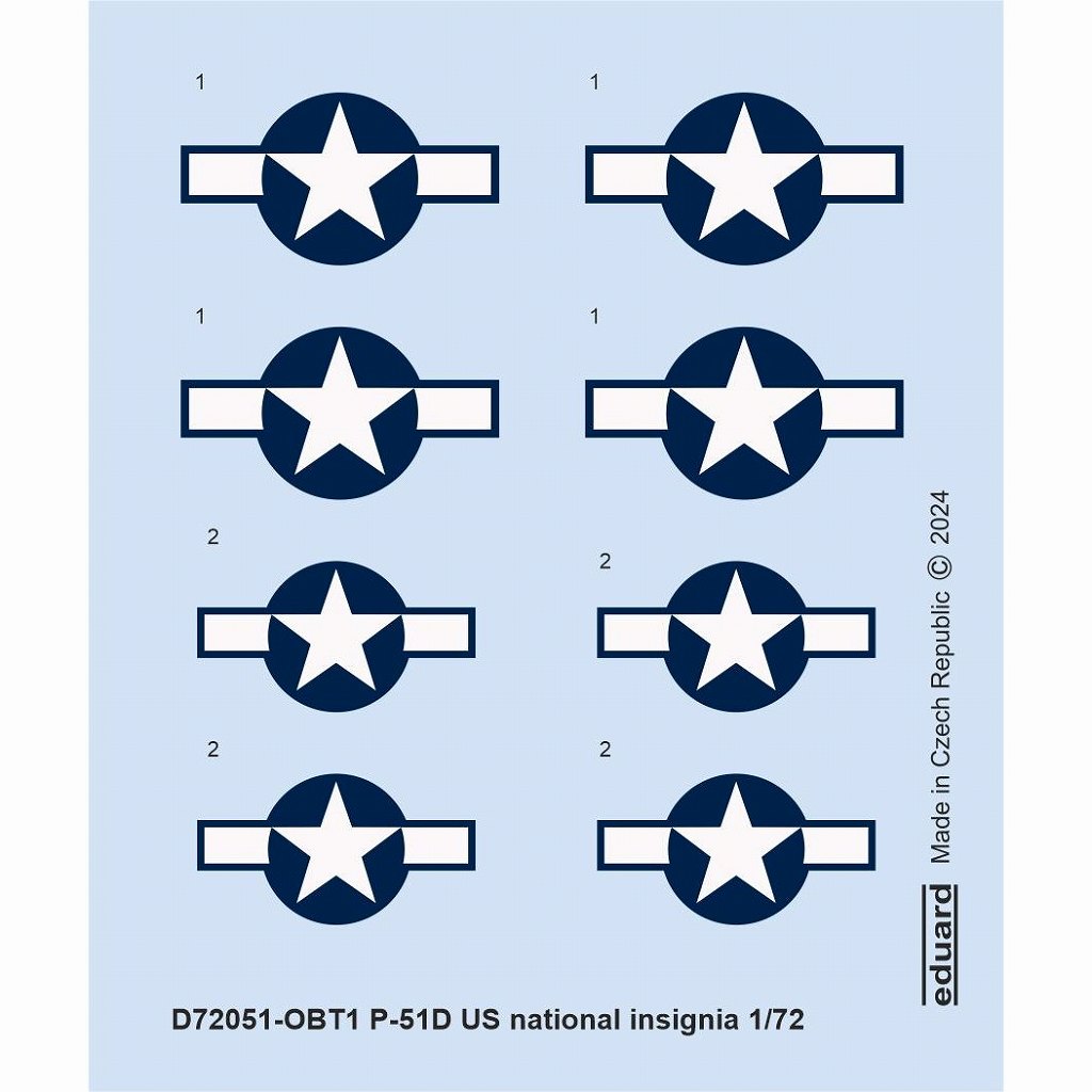 【再入荷】D72051 1/72 P-51D マスタング 国籍マークデカール (エデュアルド用)|飛行機用デカール|飛行機