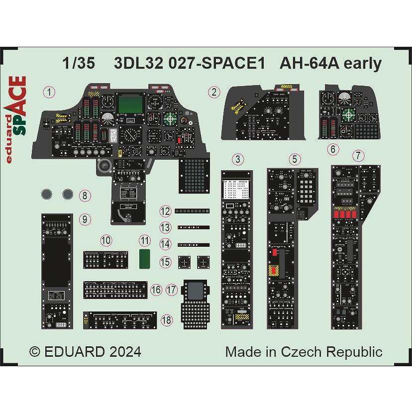 3DL32027 1/35 AH-64A アパッチ (初期) 「スペース」 内装3Dデカール w/エッチングパーツセット (トランぺッター用)|飛行機用デカール|飛行機
