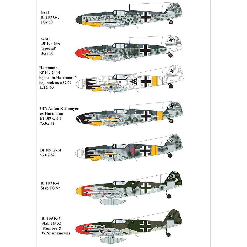【再入荷】72D030 1/72 メッサーシュミット Bf109G-6/G-14/K-4 チューリップ|飛行機用デカール|飛行機