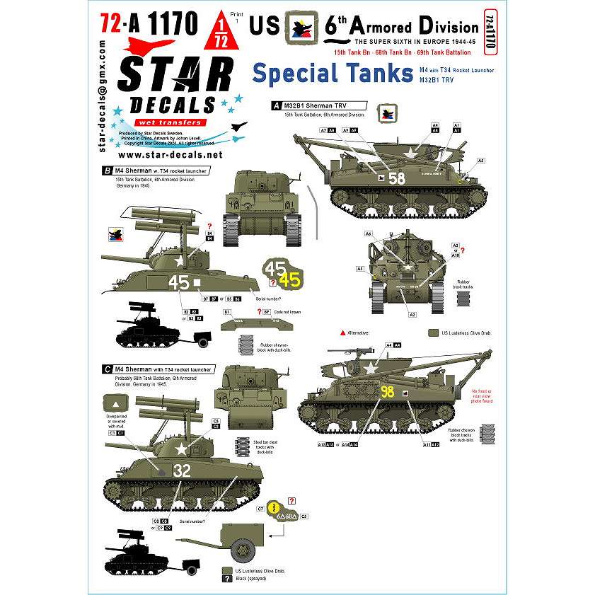 72-A1170 1/72 WWII ꥫ ֥ѡ6ץ衼åѤ6ûġ4 1944-45ǯ 15/68/69 ü M4 T34ꥪ/M32B1