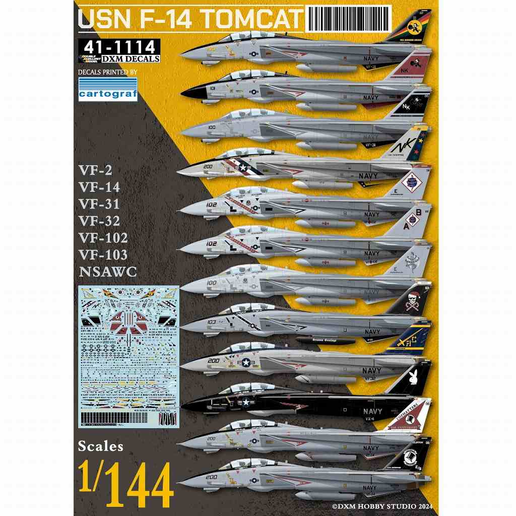 【再入荷】41-1114 1/144 アメリカ海軍 F-14A/B/D トムキャット|飛行機用デカール|飛行機