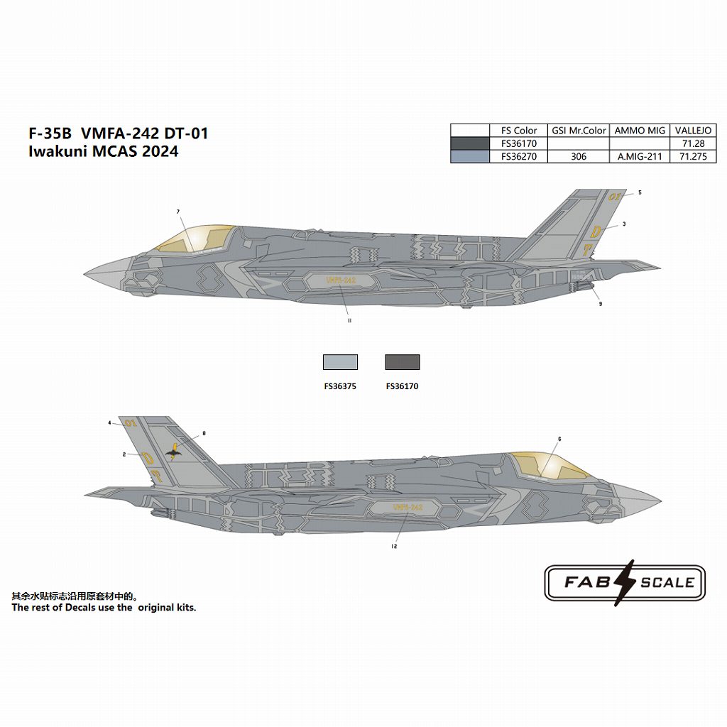 FD72026 1/72 F-35B ライトニングII VMFA-242 DT-01岩国基地 2024|飛行機用デカール|飛行機