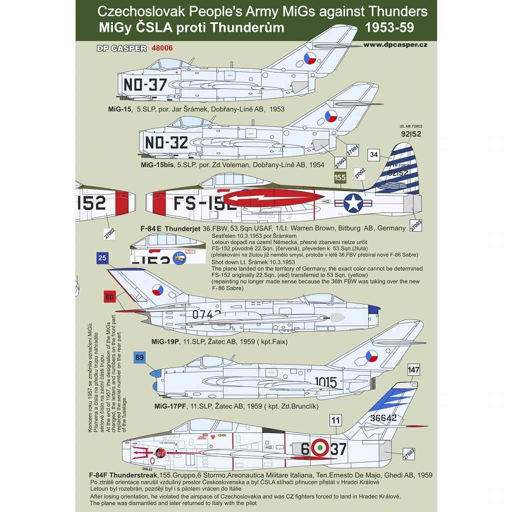 48006 Czechoslovak Peoples Army MiGs against Thunders 1953-59|飛行機用デカール|飛行機