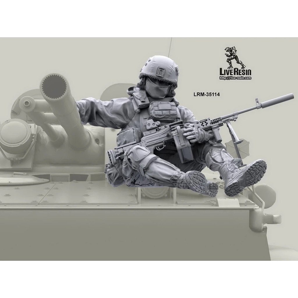 LRM-35114 Modern Russian Machine gunner with PKM MG, riding