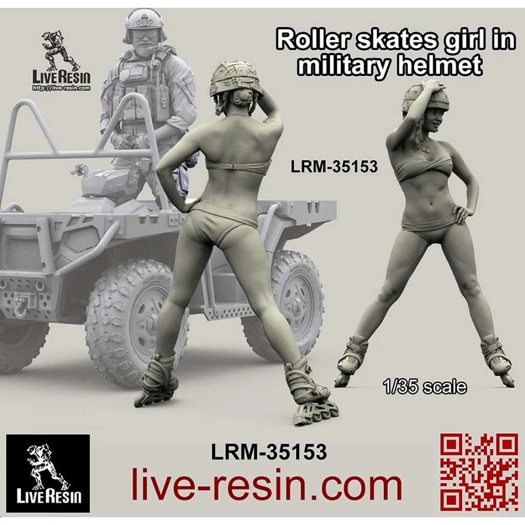 LRM-35153 Roller Skates Girl In Military Helmet