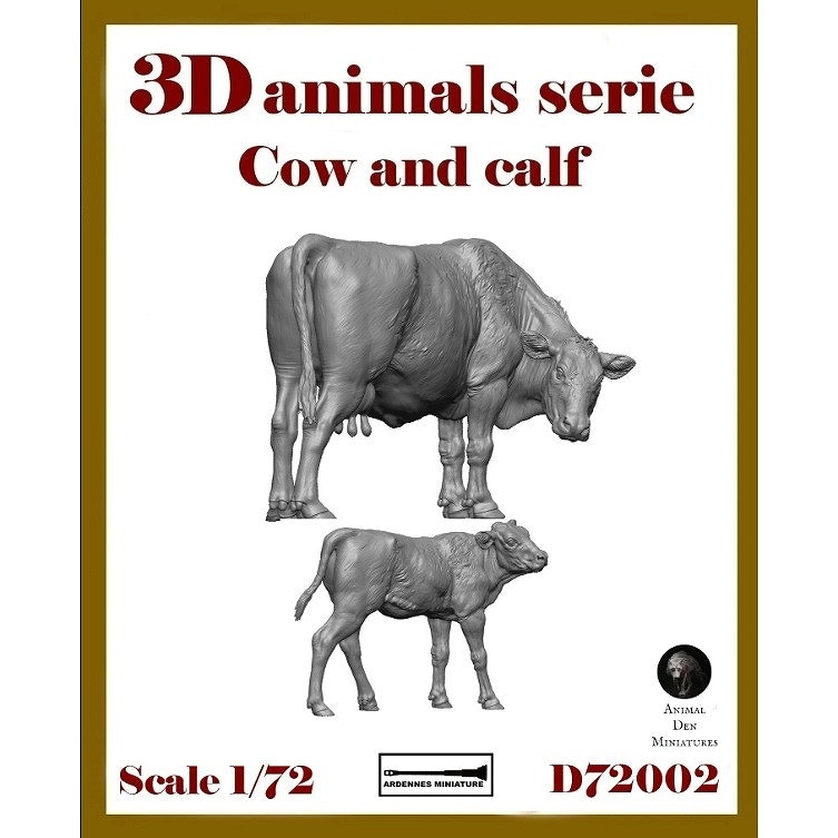 ARD72002 1/72 ジオラマアクセサリー 3D動物シリーズ 乳牛と子牛