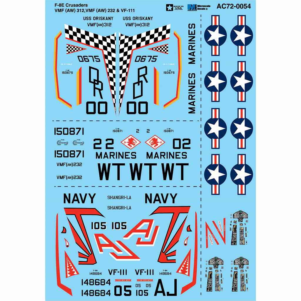 【再入荷】AC72-0054 F-8E クルセイダー VMF(AW)132/AMF(AW)232/VF-111|飛行機用デカール|飛行機