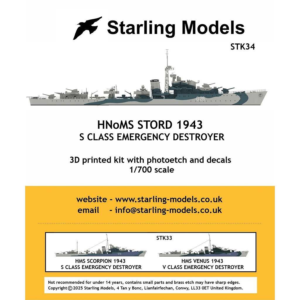 STK34 王立ノルウェー海軍 S級駆逐艦 G26 ストルド Stord 1943|第二次大戦の艦船モデル|艦船