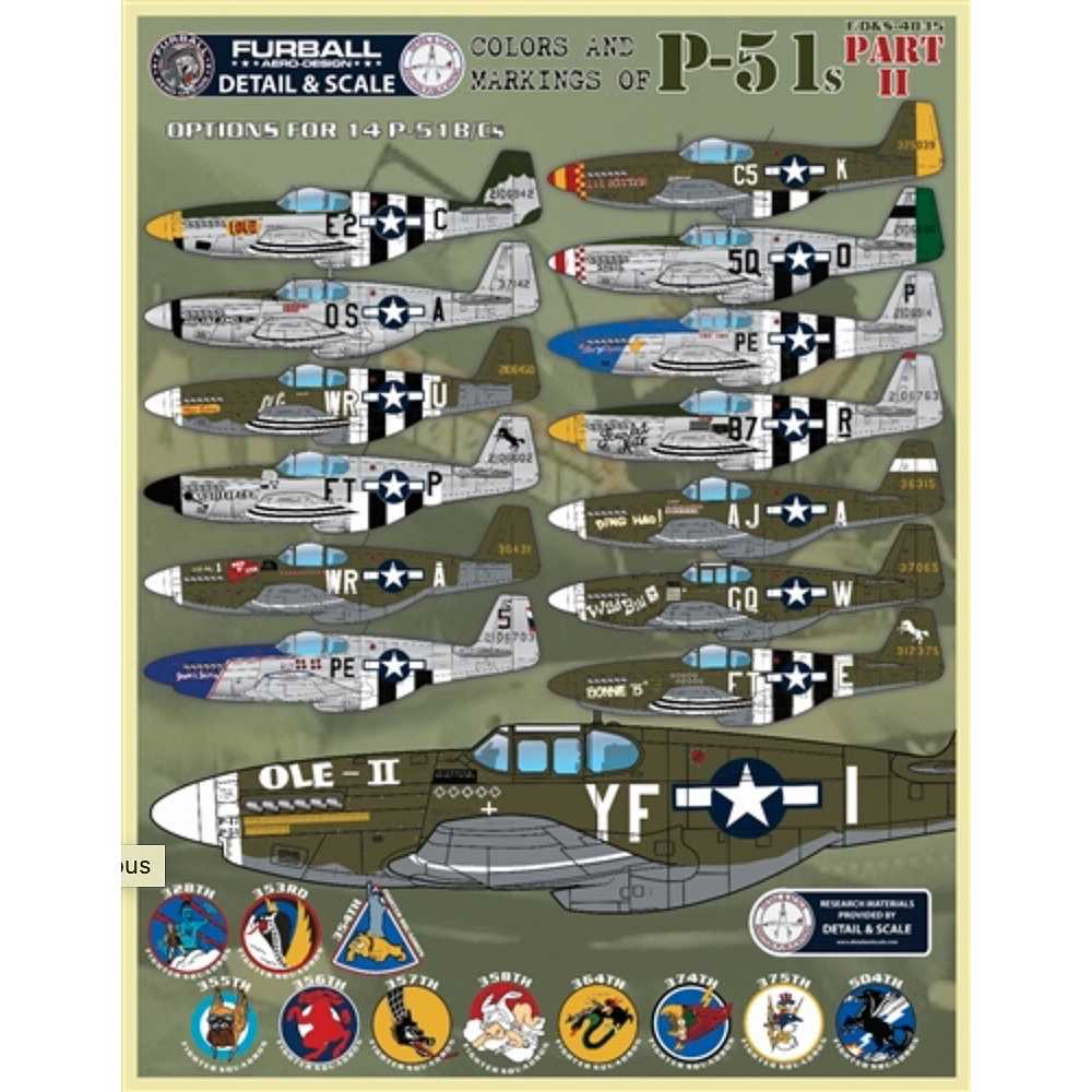 【新製品】ディテール&スケール F/D&S-4835 ノースアメリカン P-51 カラーズ&マーキング Part II|飛行機用デカール|飛行機