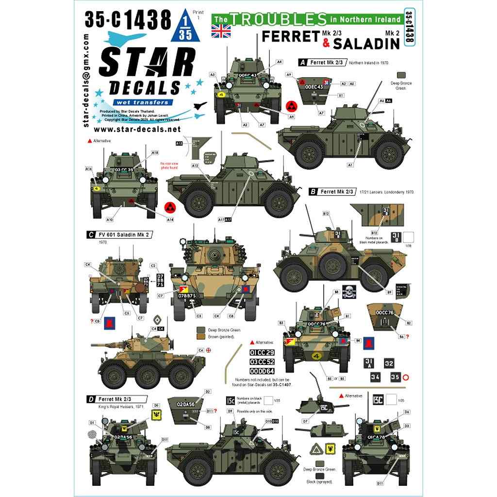 35-C1438 1/35 現用 北アイルランド紛争のフェレットMk.2/3/サラディンMk.2 1970年代|AFV用デカール|AFV