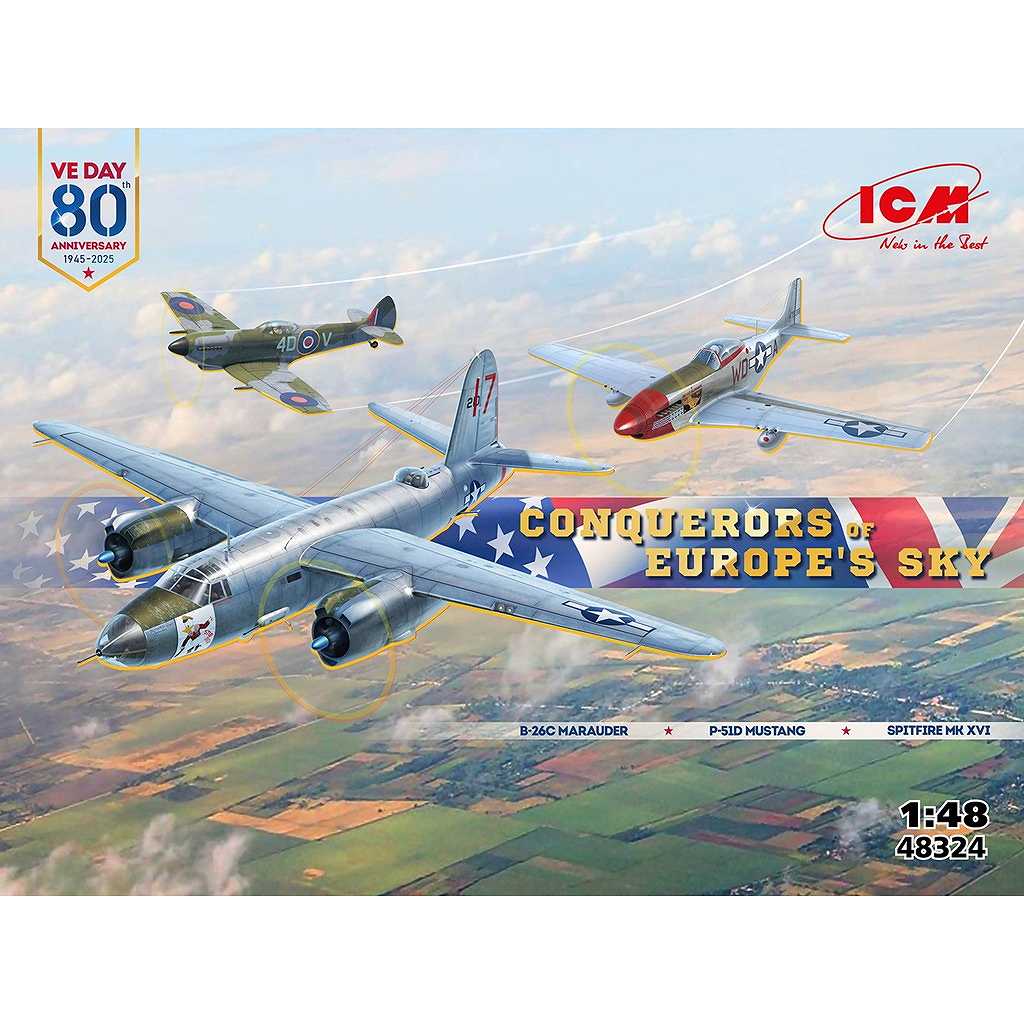48324 ヨーロッパ上空の征服者（B-26B マローダー、マスタング P-51D・スピットファイア Mk.XVI）|第二次大戦の飛行機モデル|飛行機