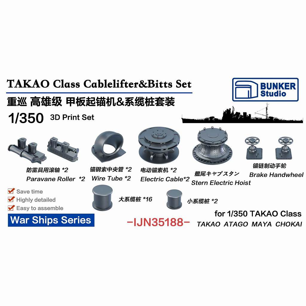 IJN35188 日本海軍 高雄型重巡洋艦 揚錨機 & 係船柱セット 【ネコポス規格外】|艦船用パーツ|艦船