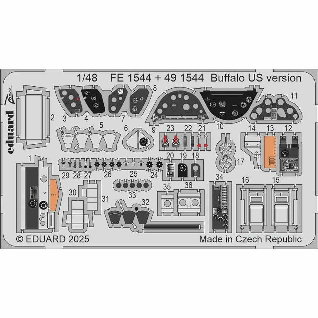 FE1544 塗装済 1/48 ブリュースター バッファロー (米軍型)ズームエッチングパーツ (タミヤ用)|飛行機用パーツ|飛行機