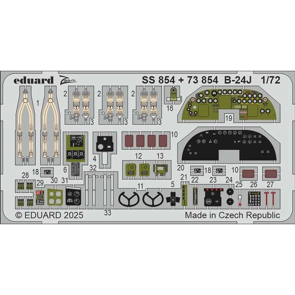 SS854 塗装済 1/72 コンソリデーテッド B-24J リベレーター ズームエッチングパーツ (ハセガワ用)|飛行機用パーツ|飛行機