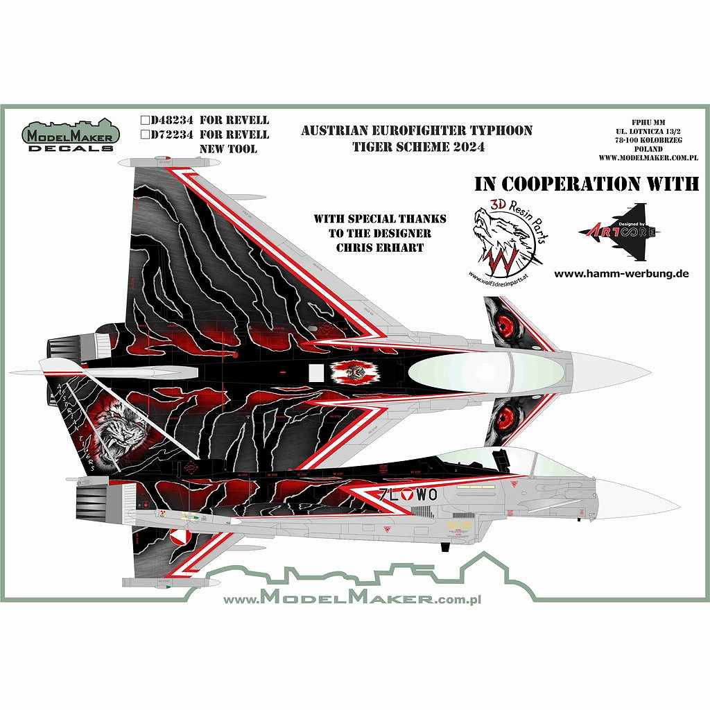 モデルメーカーデカール D72234 オーストリア空軍 ユーロファイター タイフーン タイガーミート 2024|飛行機用デカール|飛行機