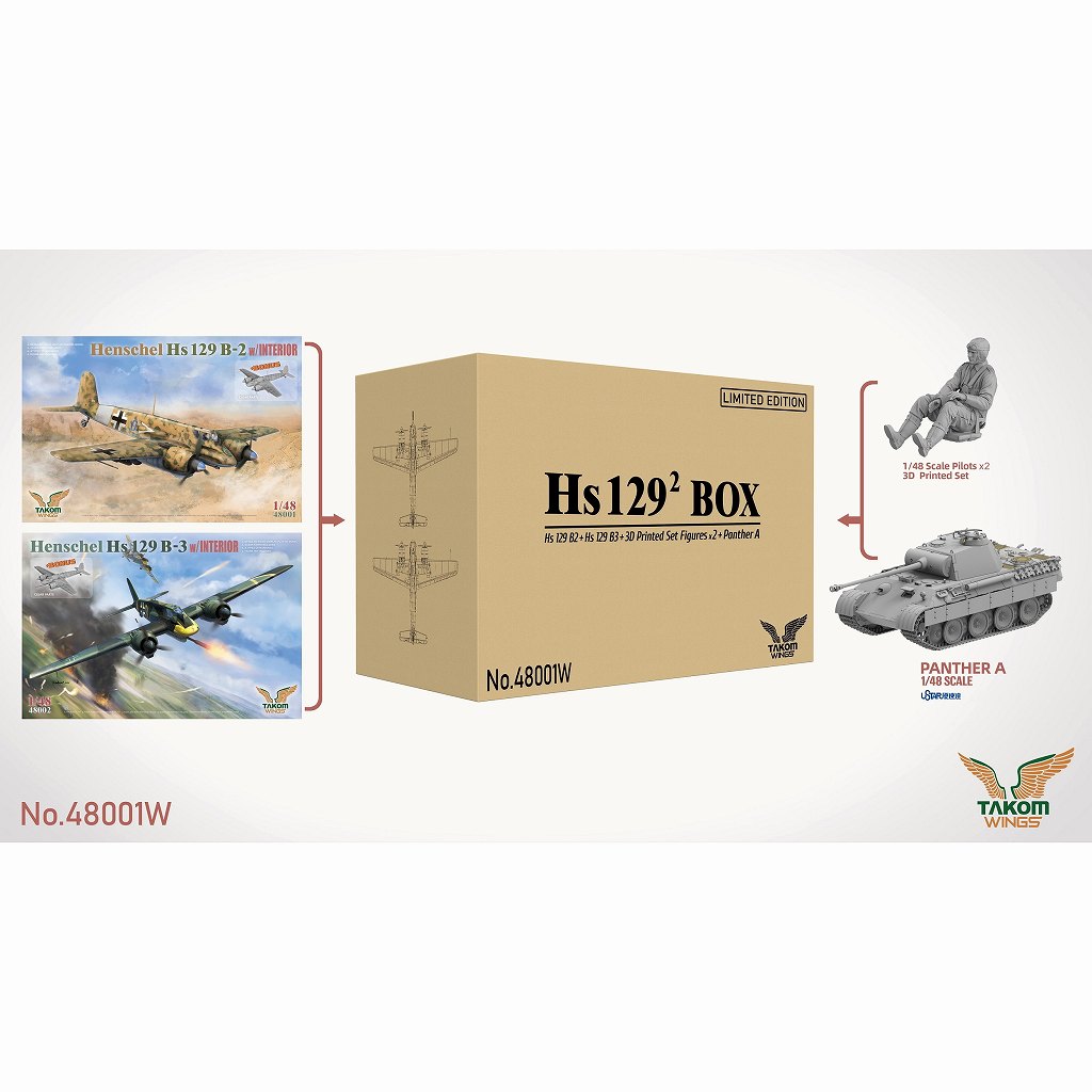 48001W 1/48 ヘンシェル Hs1292 ボックス(48001 + 48002 + 1/48 パンターA型 & パイロットフィギュア) 限定版|第二次大戦の飛行機モデル|飛行機