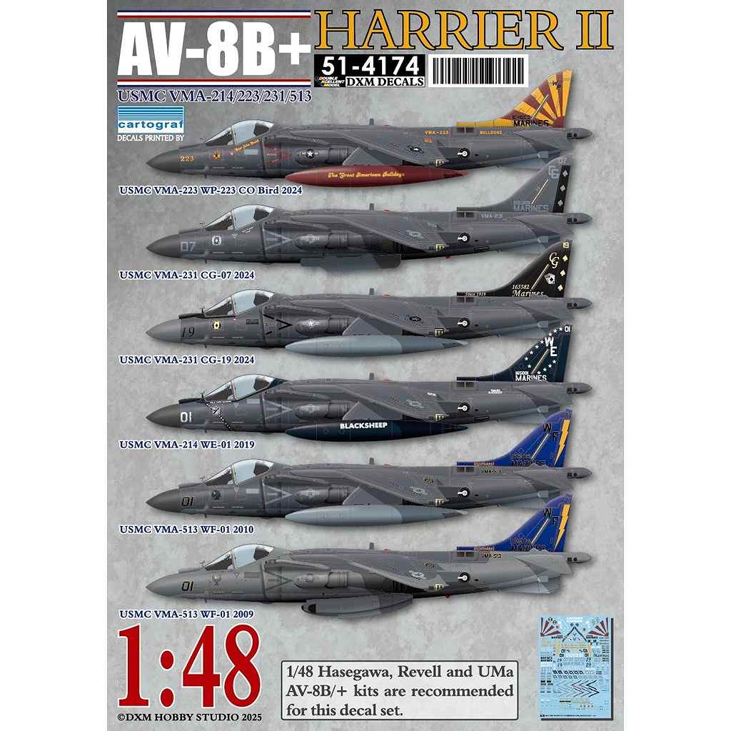【新製品】51-4174 1/48 アメリカ海兵隊 AV-8B+ ハリアーII VMA-214/223/231/513|飛行機用デカール|飛行機