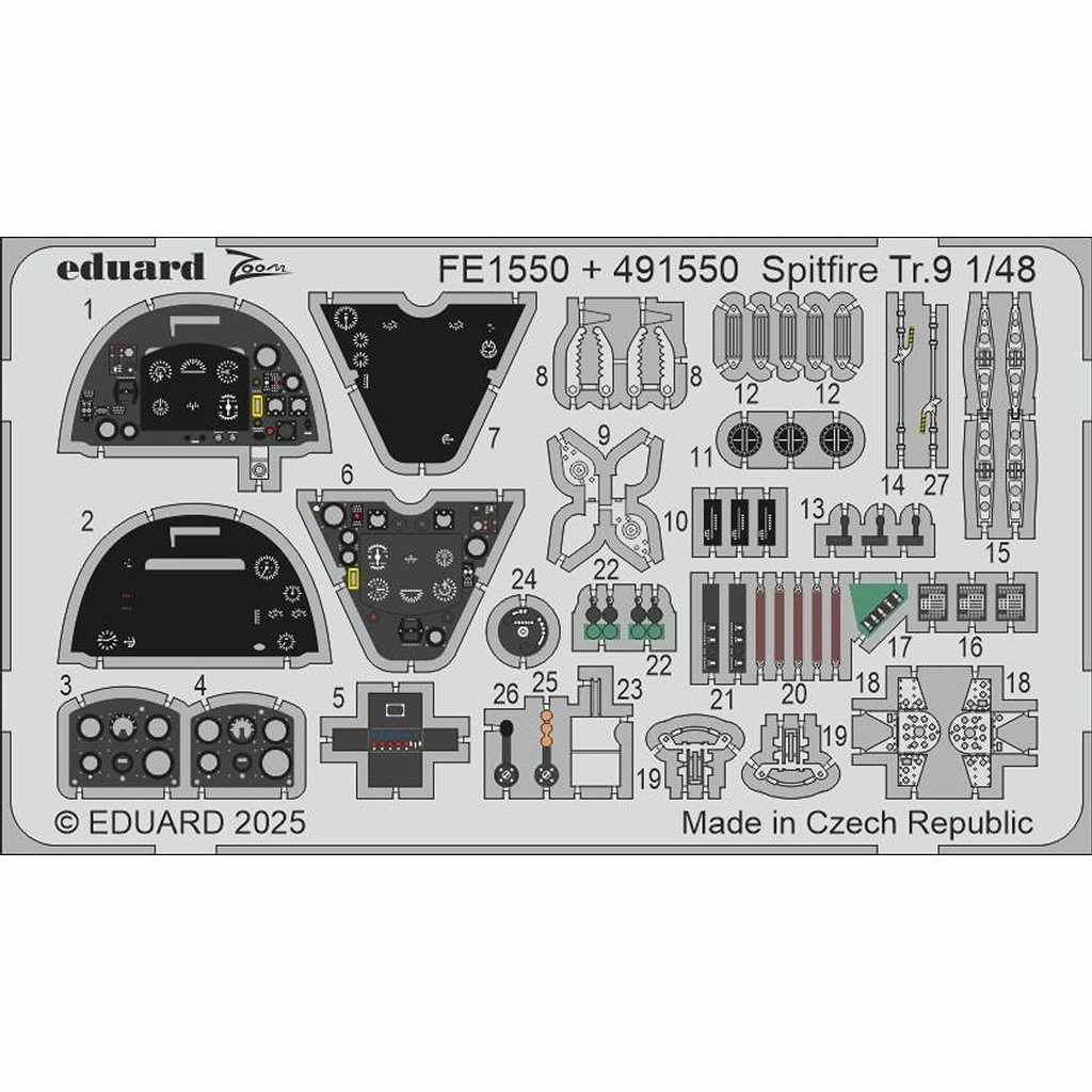 【新製品】FE1550 塗装済 1/48 スーパーマリン スピットファイア Tr.9 ズームエッチングパーツ(エアフィックス用)|飛行機用パーツ|飛行機
