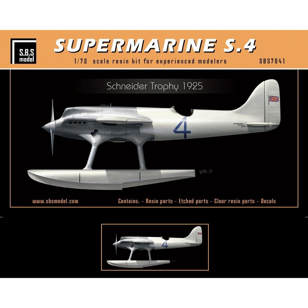 【新製品】SBS7041 1/72 スーパーマリン S.4 シュナイダー・トロフィー・レース 1925年|レーサー機|飛行機