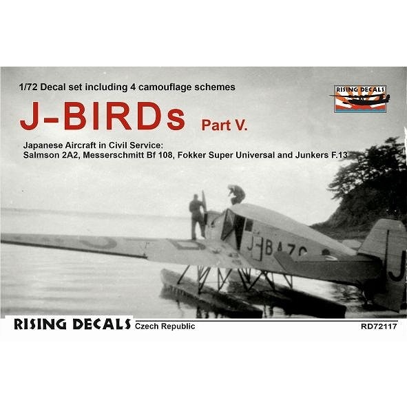 【新製品】RD72117 1/72 J-BIRDs パートV：サルムソン2A2、Bf108、フォッカー スーパーユニバーサル、ユンカース F.13 民間仕様|飛行機用デカール|飛行機