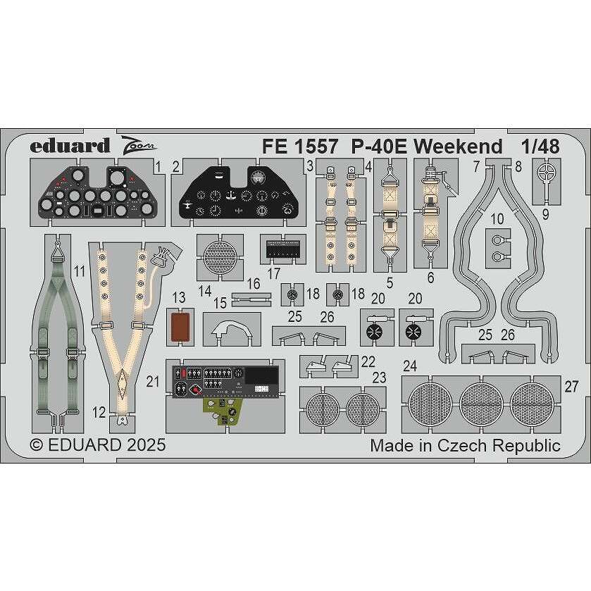 【新製品】FE1557 塗装済 1/48 P-40E ウィークエンドエディション ズームエッチングパーツ (エデュアルド用)|飛行機用パーツ|飛行機