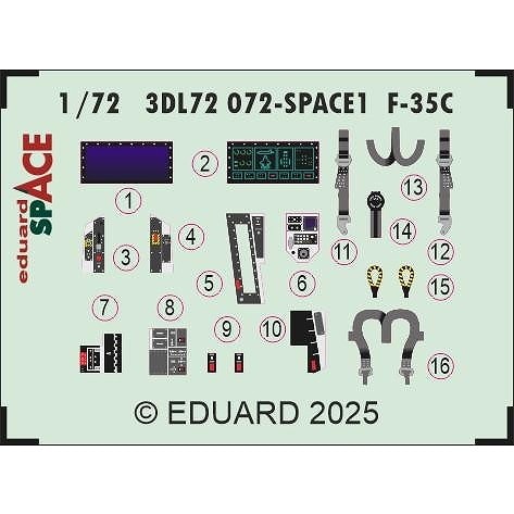 【新製品】3DL72072 1/72 F-35C ライトニングII スペース内装3Dデカールw/エッチングパーツセット (タミヤ用)|飛行機用デカール|飛行機