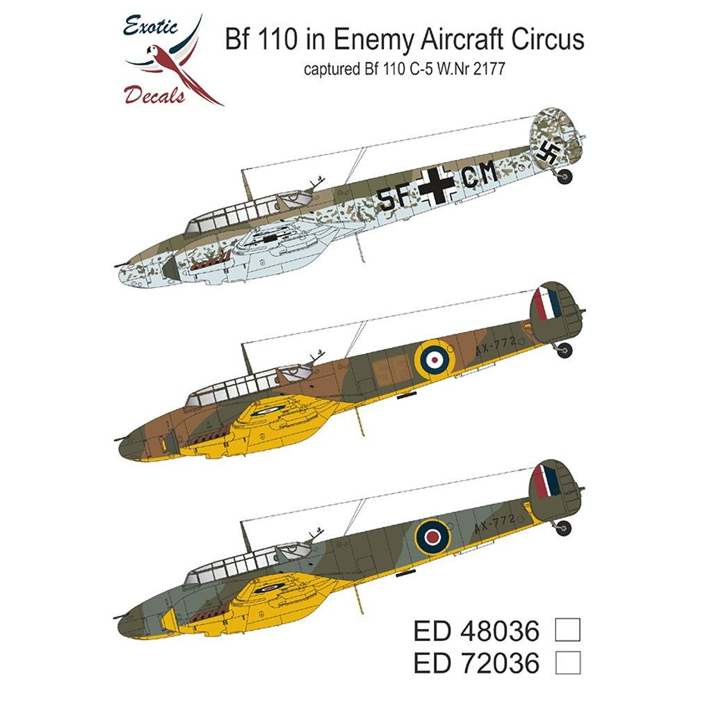 �ڿ����ʡ�Exotic Decals ED72036 ��å�������ߥå� Bf110 �ó͵���