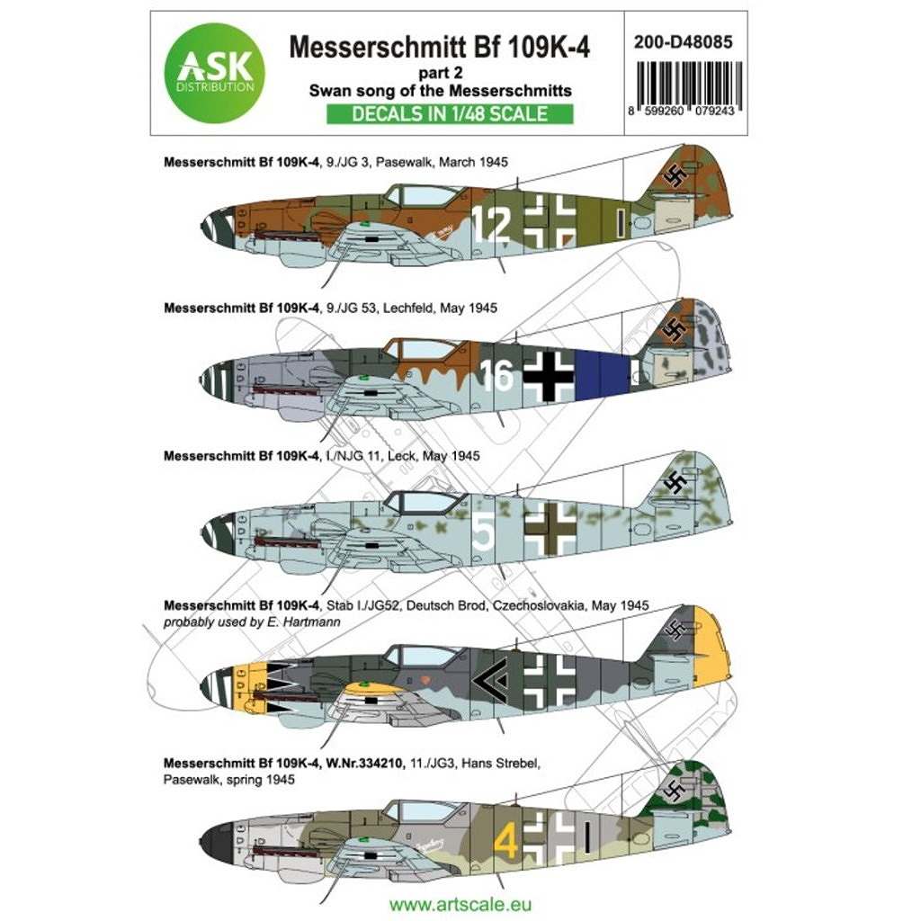 アートスケールキット D48085 WWII ドイツ メッサーシュミット Bf109K