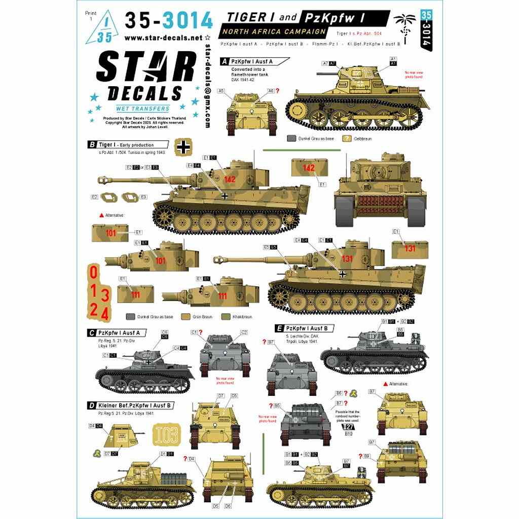 35-3014 1/35 WWII ドイツ 北アフリカ戦線のタイガーI重戦車とI号戦車