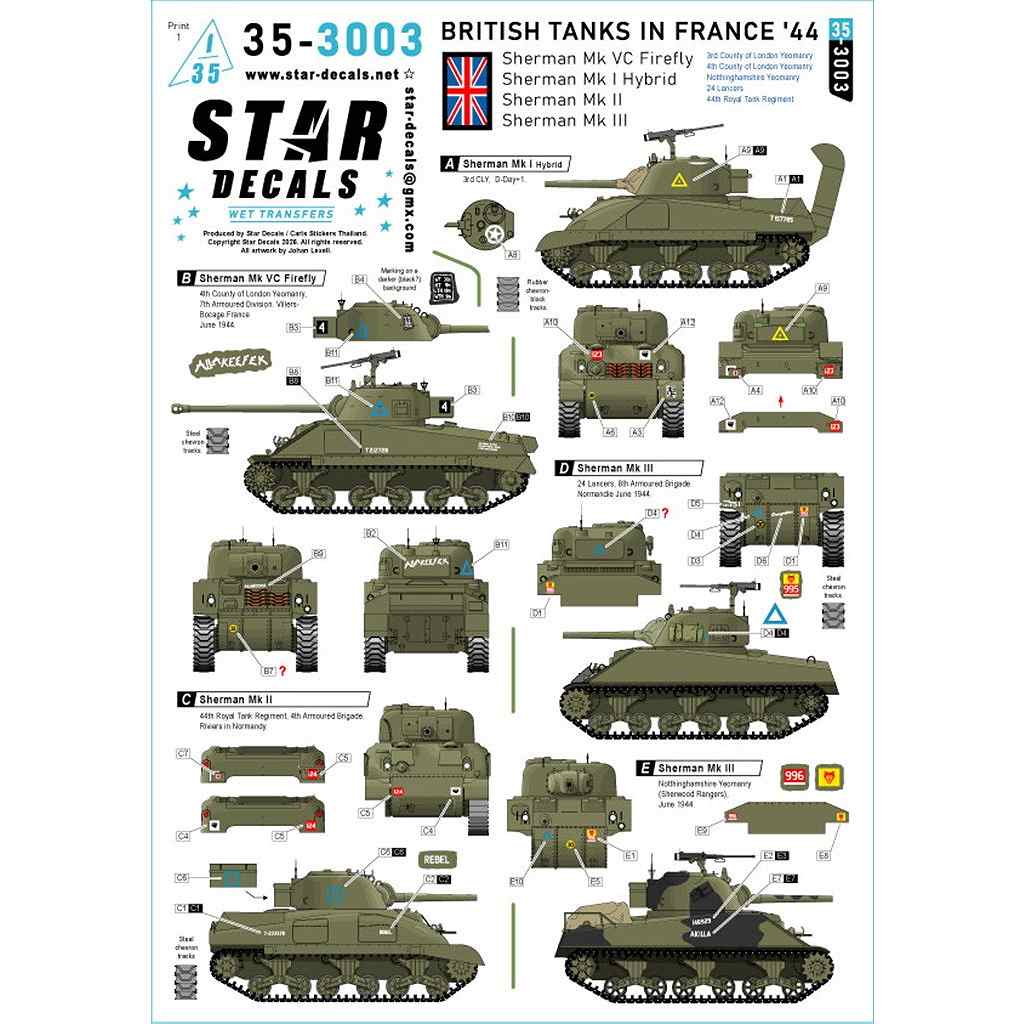 新製品】35-3003 1/35 WWII イギリス 1944年フランスの英軍シャーマン