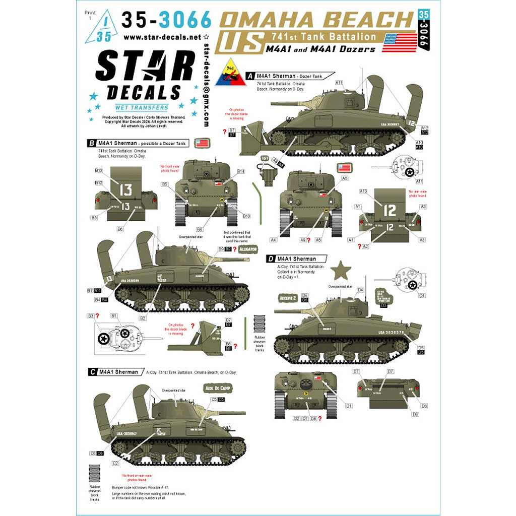 新製品】35-3066 1/35 WWII アメリカ オマハビーチ第741戦車大隊のM4