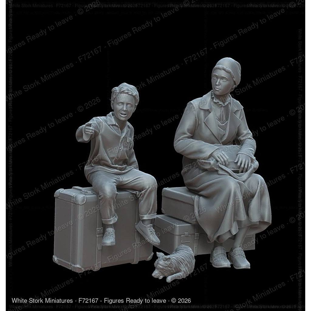 新製品】F72167 1/72 出発準備（親子と犬） 【ネコポス規格外
