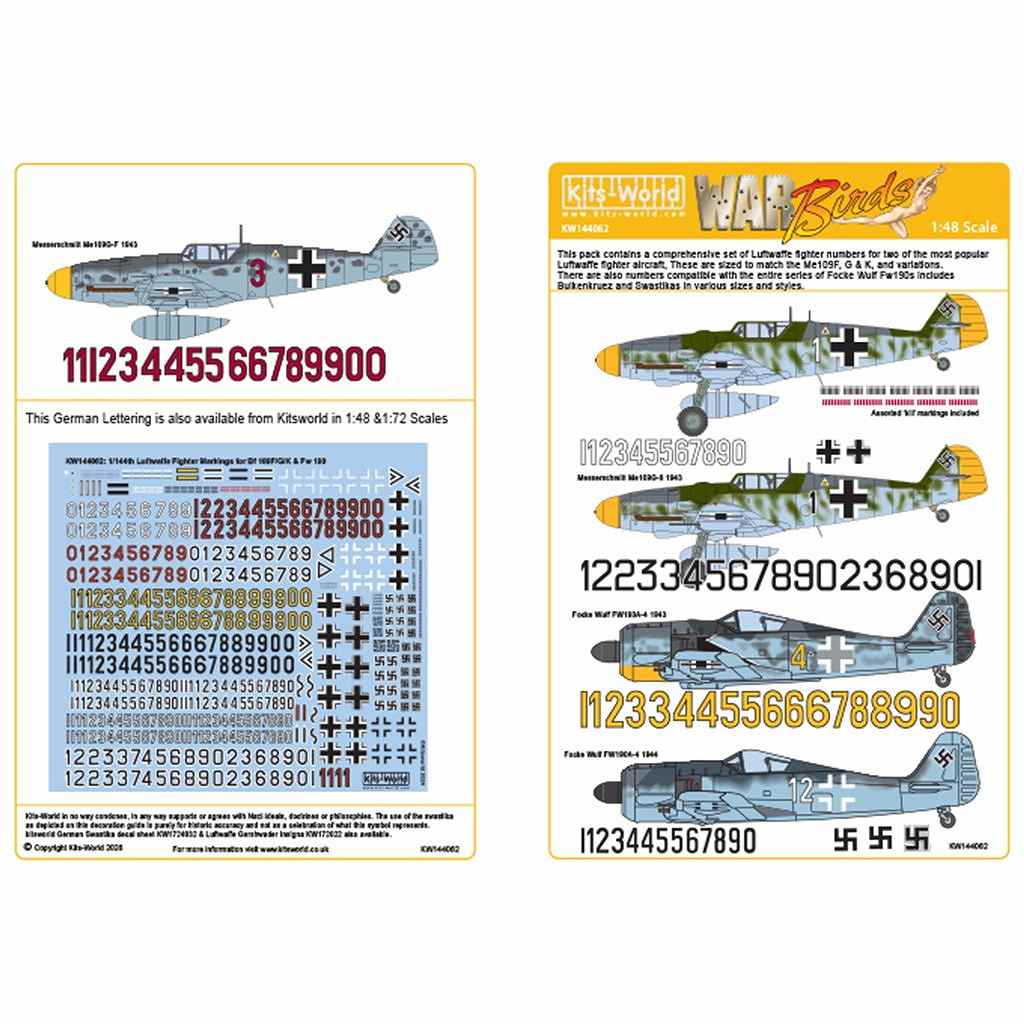 新製品】KW144062 WWII ドイツ空軍戦闘機 機番&国籍マーク | キッツ