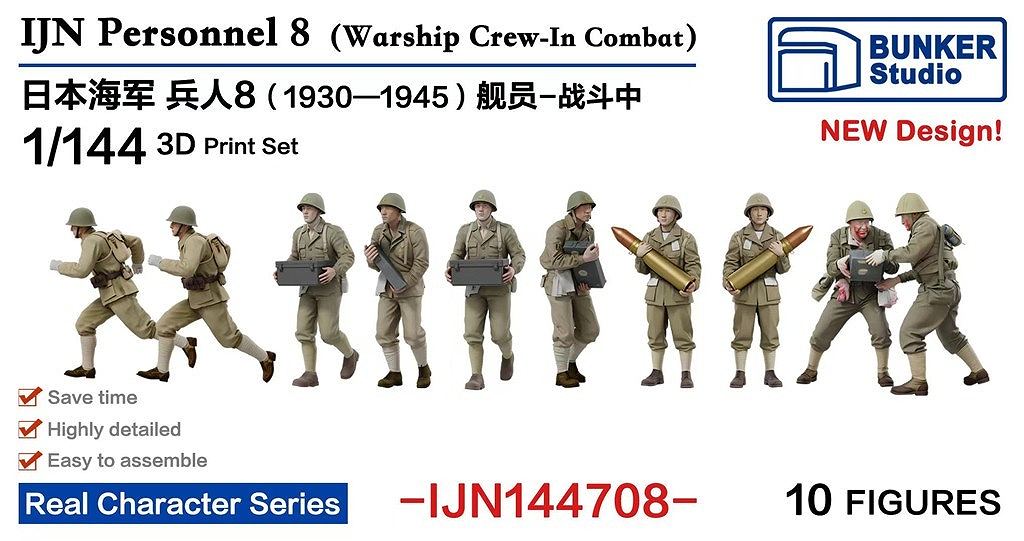 新製品】IJN144708 日本海軍 フィギュアセット8 艦艇乗組員戦闘中 1930