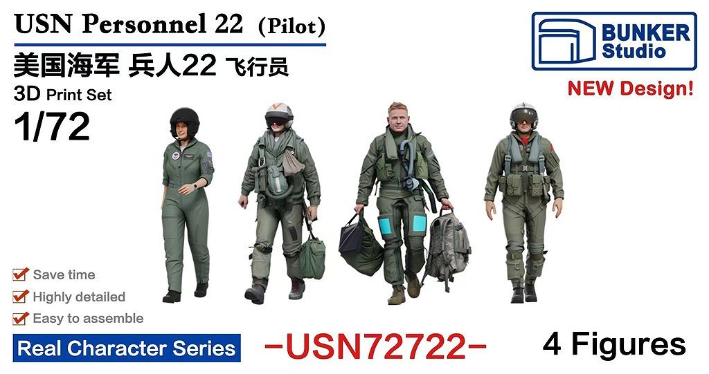 ミリタリーフィギュア 54個セット 1/72スケール 新製品】USN72722 米国海軍 フィギュアセット22 パイロット【ネコポス