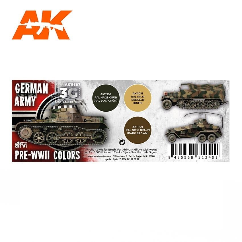 AK11687 WWII ドイツ軍初期カラー3色セット (17mlx3本) 【AKアクリル3G