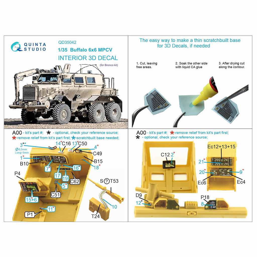 QD35042 1/35 バッファロー 6x6 MPCV カラー内装3Dデカール