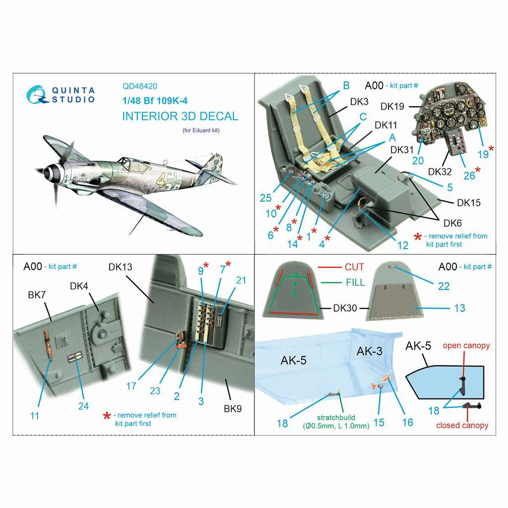 QD48420 1/48 メッサーシュミット Bf109K-4 内装カラー3Dデカール