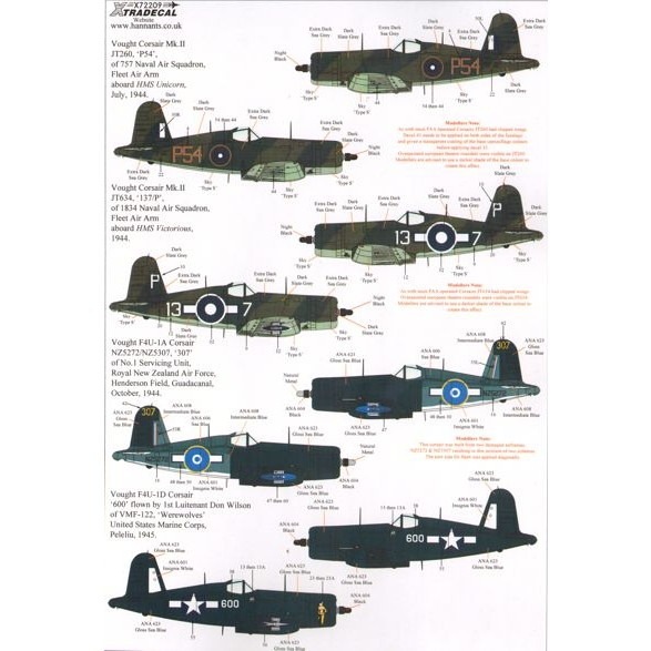 X72209 F-4U-1 コルセア USMC/FAA/RNZAF | エクストラデカール